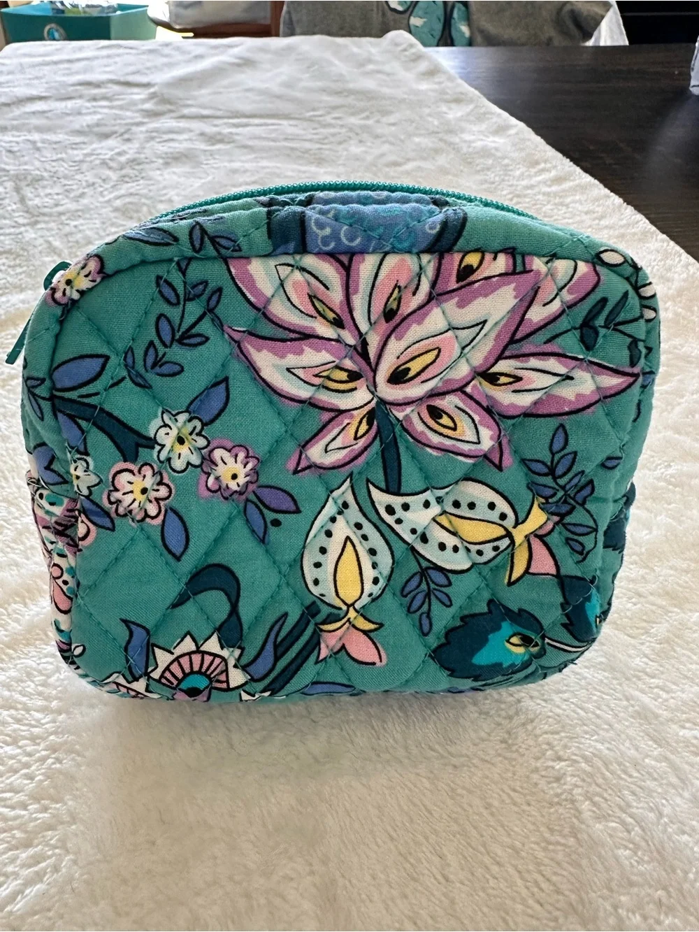 Vera Bradley Teal Quilted Floral Cosmetic Zip Pouch